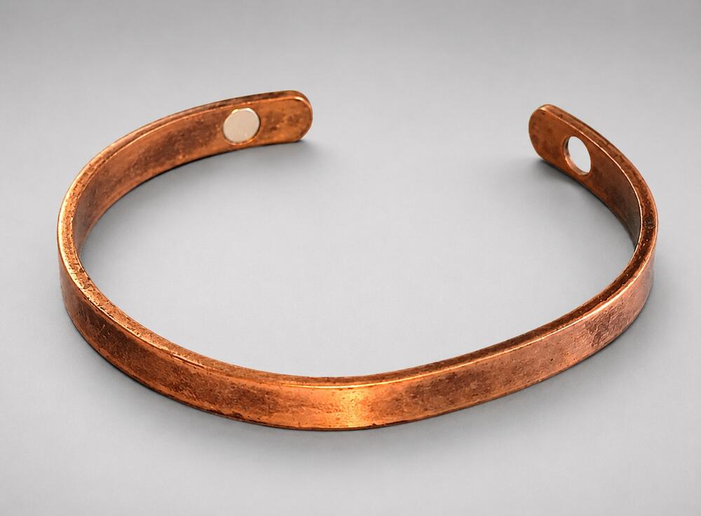 Vintage Simple Copper Cuff Bracelet, Large Wrist, Artisan, Magnets cfb